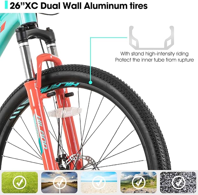 HILAND 20 26 27.5 Inch Mountain Bike for Women Girl, 7/21 Speed with Lock-Out Suspension Fork, Aluminum Frame MTB, Adult Ladies Womens Bike Mens Bicycle