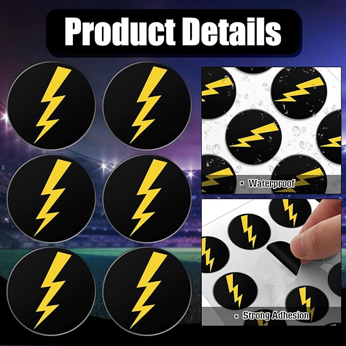 Jecery 200 Pcs Helmet Stickers Baseball Softball Helmet Baseball Stickers 1.1 Inch Lightning Bolt Vinyl Decals Self Adhesive for Softball Lacrosse Wall(Black Print Gold)