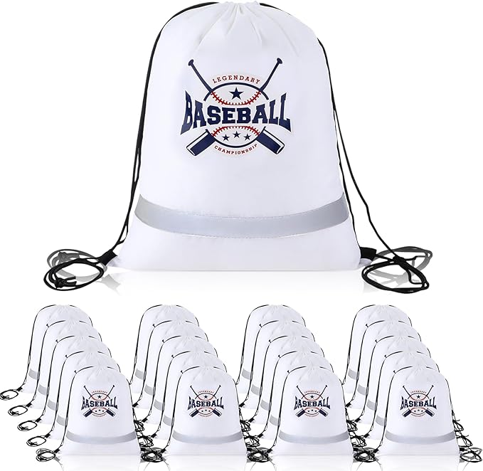 Xinnun 20 Pcs Baseball Drawstring Backpack, 13.39 x 16.54 Inch Baseball Bag Gym Sport Trip Party Favors Birthday Supplies