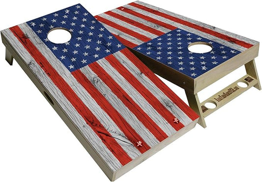 American Flag Series - Premium Cornhole Boards w Cupholders and a Handle - Includes 2 Regulation 4' x 2' Cornhole Boards w Premium Birch Plywood and 8 Cornhole Bags