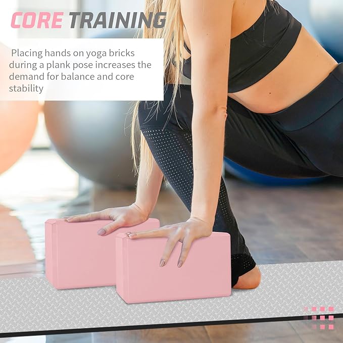 Biguphate Yoga Blocks 2 Pack, EVA Foam Yoga Block Supportive Latex-Free, Non-Slip Exercise Blocks, Yoga Accessories for Pilates, Meditation, Balance, Stretching and Deep Poses