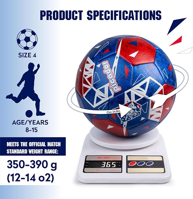 Size 4 Soccer Balls, Laser Leather Soccer Ball for Sport Training & Match Play - Vibrant Soccer Balls Gift Set with Pump for Kids and Youth