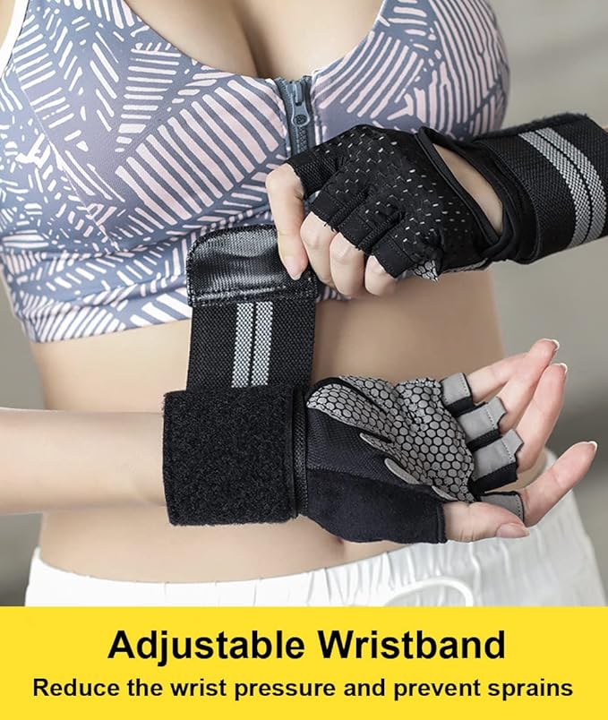 Weightlifting Gym Gloves for Men Women, Breathable Workout Gloves, Anti-Slip Exercise Gloves, Adjustable Wrist Support, Full Palm Protection, Lightweight
