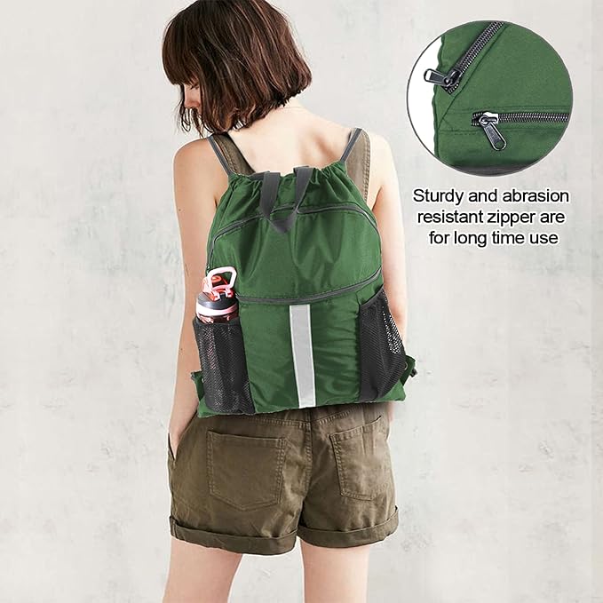 BeeGreen Drawstring Backpack Bag with Shoe Compartment, X-Large Black Gym Sports String Cinch Backpack