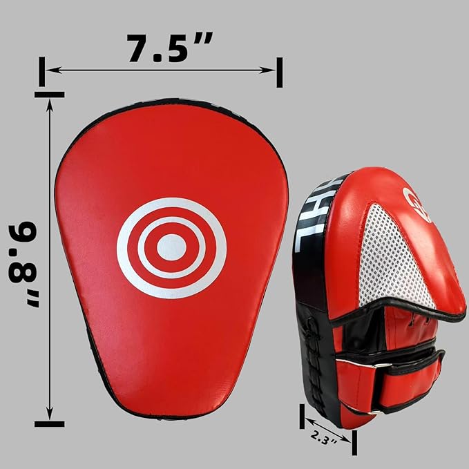 Boxing Pads Curved Punching Mitts Sparring Gear for Boxing,MMA,Muay Thai,Martial Arts Training Equipment，Red/Black,2PCS