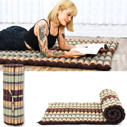 Leewadee - Kapok Roll Mat – Handcrafted Folding Sleep & Relaxation Mattress from Thailand, Ideal as Guest Bed, Camping Mat, Yoga Mat or Traditional Futon, 75 x 39 inches, Brown