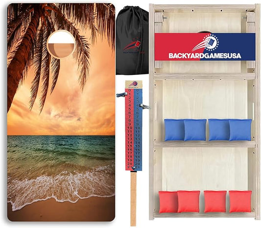 CornholeGamesUSA Pro Cornhole Boards Set | Made in USA | 3/4 Baltic Birch | No Bounce | Triple Thick Legs | Two Brace & Handles, Tournament 2x4 Regulation Set with Score Tower & Cornhole Bags
