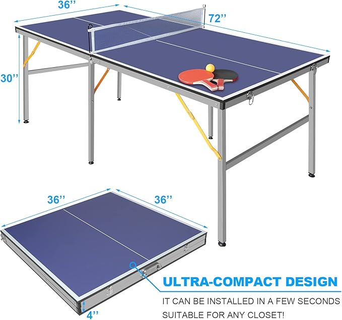 Garvee Portable Ping Pong Table,9FT/8FT /6FT Professional Indoor/Outdoor Table Tennis Tables Game with Net for Adults/Teens,2 Tennis Paddles and 3 Balls- Quick Assembly