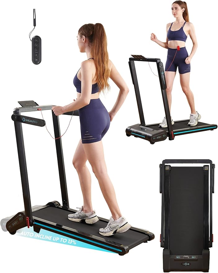 Treadmill with Auto Incline Walking Pad Underdesk for Home Office Potable Compact Running Machine Jogging Caminadora para Casa Up to 13% 6 Levels with Remote Control Indoor Fitness Black