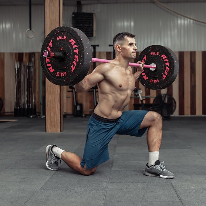 RitFit Barbell Weight Set - 4/6FT Olympic Barbell with Weight Plates (55-275LB Total) - Weightlifting Equipment for Squats, Curls, Deadlifts, Presses, Hip Thrusts