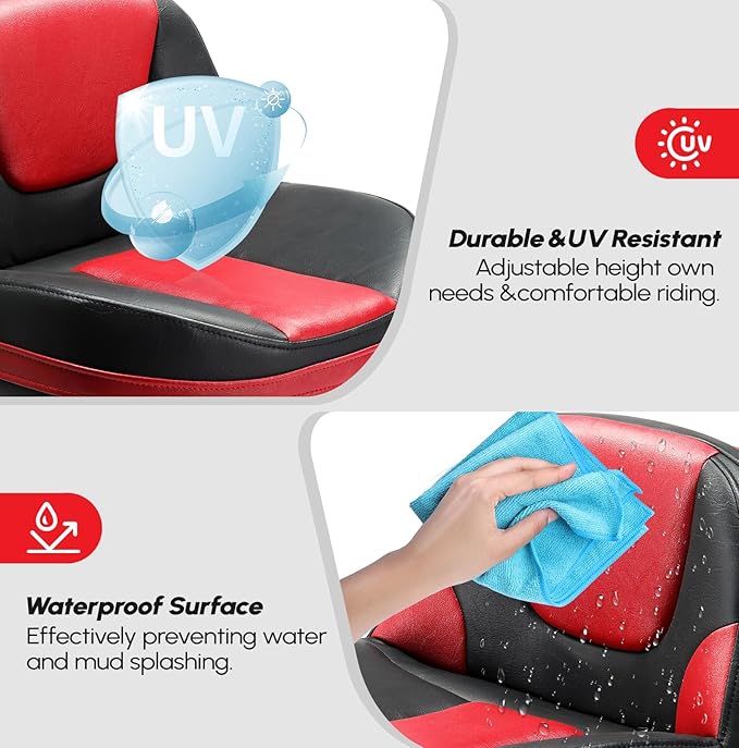 PEXMOR Boat Seats, Fishing Boat Seat, Waterproof Captain Seat Low Back Casting Bass Seats for Boats, Thick Soft Cushion Butt Seat, 2 Packs (Red&Black)