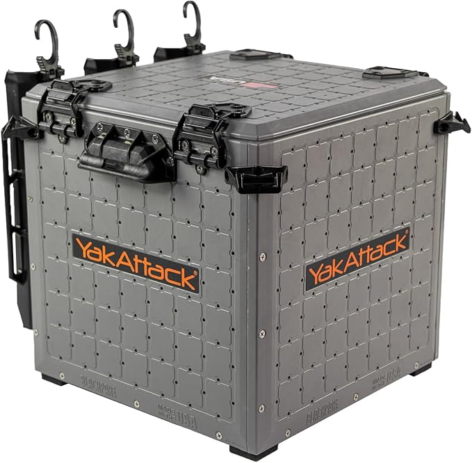 YakAttack BlackPak Pro 13" x 13" Fishing Crate with 3 Rod Holders - Battleship Grey | Compact Tackle Storage Box & Gear Organizer for Kayaks | Lightweight, Durable & Customizable Marine Accessory
