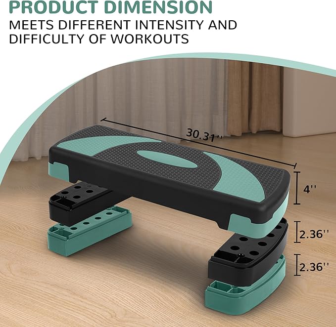 Fitvids Step Aerobic Platform, 31" Exercise Step with 3 levels Adjustable Height, 4 Stackable Risers, Fitness Training Workout Stepper for Home Gym, Cardio Strength, Black & Pink