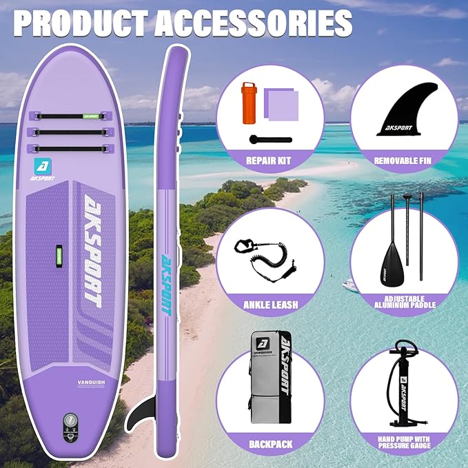 AKSPORT Inflatable Stand Up Paddle Board, SUP Board with All Accessories, Wide Stable Design, Non-Slip Deck, Inflatable Paddle Boards for Youth & Adult