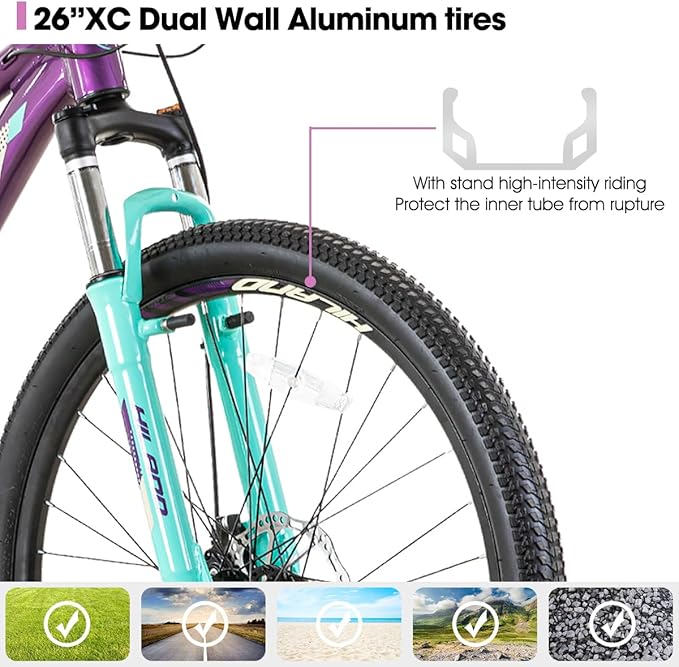 HILAND 20 26 27.5 Inch Mountain Bike for Women Girl, 7/21 Speed with Lock-Out Suspension Fork, Aluminum Frame MTB, Adult Ladies Womens Bike Mens Bicycle