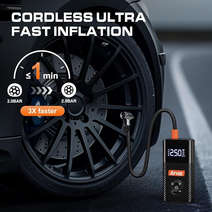 Bicycle Pump, 30s Fast Inflate Bike Pump with Gauge & Digital Display, 150PSI Portable Electric Bike Tire Pump with Presta & Schrader Valves for Road Bike, E-Bike