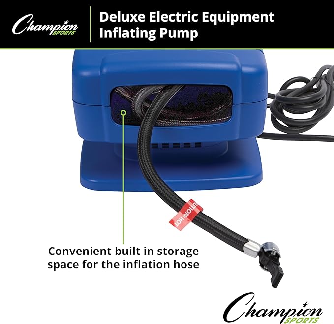 Champion Sports Electric Ball Inflator with Needle - Quiet Air Compressor for Basketball, Soccer, Volleyball & Sports Balls, High PSI Rating, Fast Inflation, 110-120V AC Power for Gym & School Use