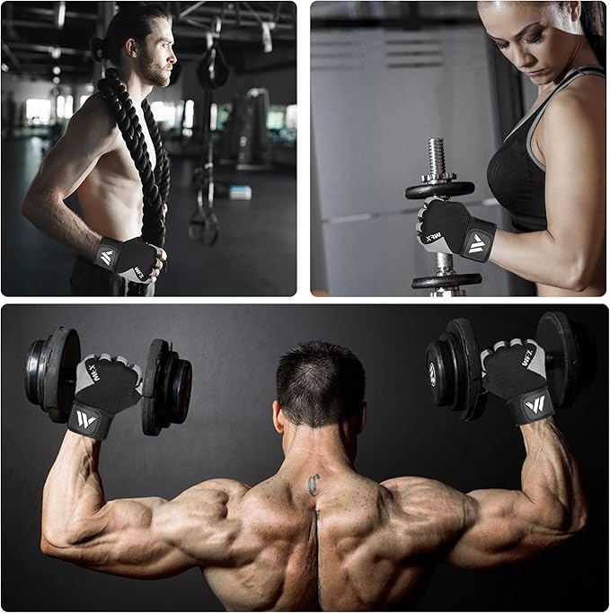 Gym Gloves Fitness Training Anti Slip Shock-Absorbing Weight Lifting Gloves Padded Grip Breathable Fingerless Workout Support for Men Women Cycling Exercise