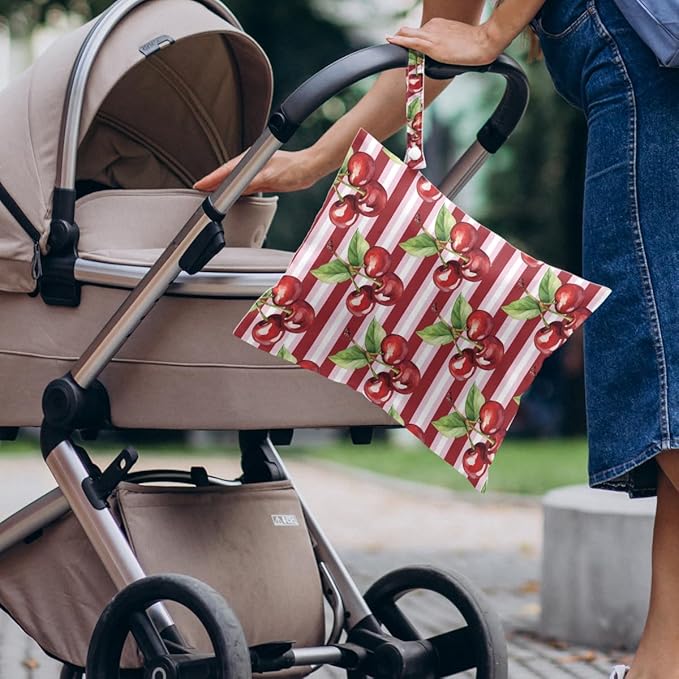 4 Pack Cute Stripes Checkered Cherry Wet Bag Waterproof Washable Reusable Wet Dry Bag for Swimsuit C Dirty Clothes Cloth Diaper Travel Beach Pool Yoga Gym Toiletries Travel Beach Essentials