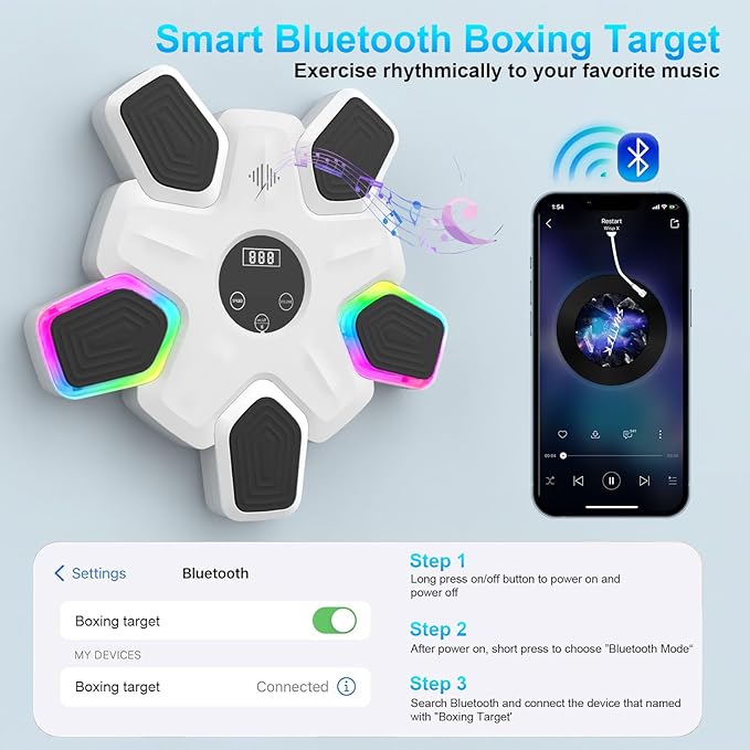 Music Boxing Machine, Intelligent Musical Punching Workout Trainer with 7 LED Color, Boxing Gloves, Smart Bluetooth, Agile Digital System and Wall-Mounted 2025 Newest Version