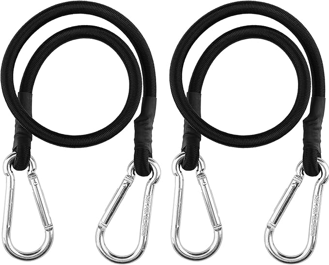 ZHOUBIN 24 Inch Black Bungee Cords with Carabiner Hooks, 2Pcs