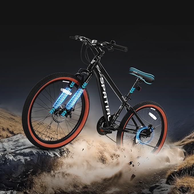 SPATIAL Mountain Bike, 24/26/27.5/29 inch Outdoor Cycling Bike,21/8 Speed Lightweight Aluminum Frame | Dual Disc Brakes,Adjustable Ergonomic Seat for Men Women Adult,MTB Bicycle