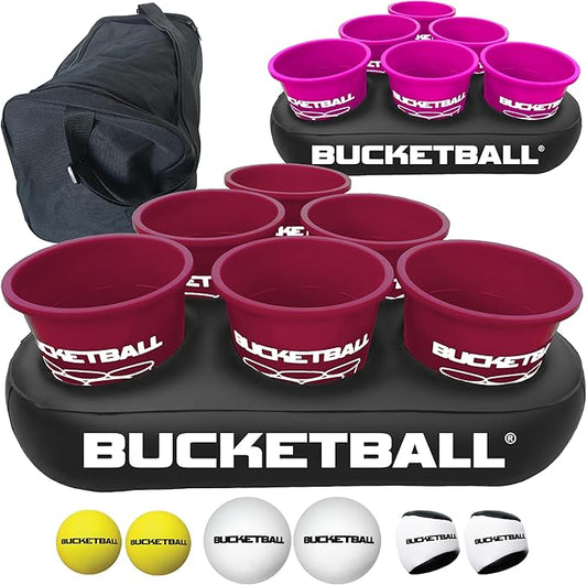 BucketBall | Team Color Edition | Party Pack (Maroon/Pink): Original Yard Pong Game: Best Camping, Beach, Lawn, Outdoor, Family, Adult, Tailgate, Jumbo, Giant Game