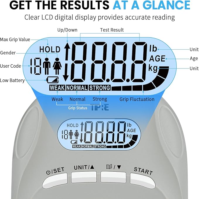 396lbs/180kg Grip Strength Tester, Hand Grip Dynamometer, Digital Grip Strength Tester with LCD Display, Adjustable Hand Grip Training Gauge, Hand Grip Testing for Sports Home School Use