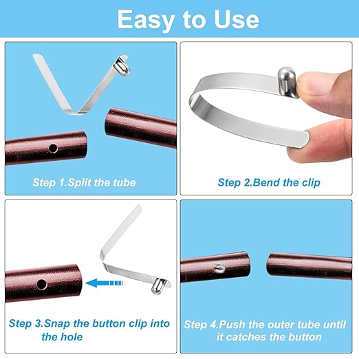 PATIKIL 9.5x7.5mm Kayak Paddle Snaps, 16 Pack Tent Pole Clips Steel V Shaped Single Pin Push Button Spring Clips Lock Tube Pole Clips for Camping Awning