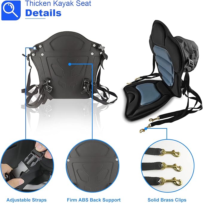 HLOGREE Kayak Seats - 1/2 Pck, Thicken Padded Seat Cushion with Back Support, Canoe & Ocean Sup Compatible
