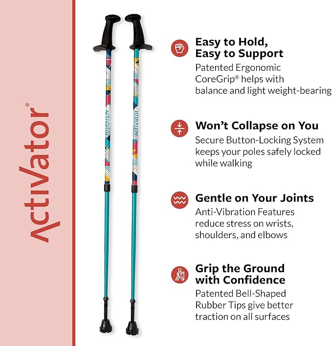 Urban Poling ACTIVATOR® MODA – 1 Pair – for Improved Balance, Greater Weight-Bearing and Rehabilitation with Sand/Snow & Trekking Baskets for multi-season & terrain usage – 784 Ease of Use Certified