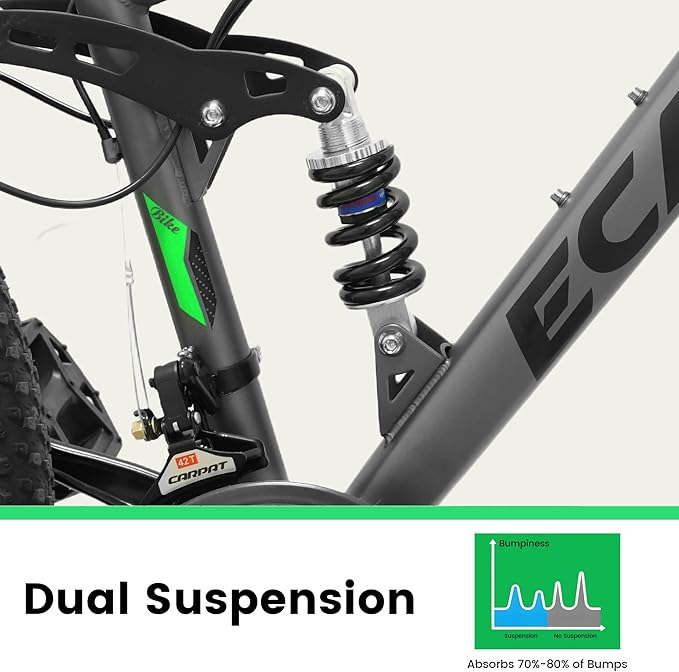Ecarpat 24/26/27.5 Inch Mountain Bike, Dual/Front Suspension Mens Mountain Bike with 21 Speeds High-Carbon Steel Frame and Disc/V Brakes, Adult Sport Bicycle for Trail Snow Commuter City Road