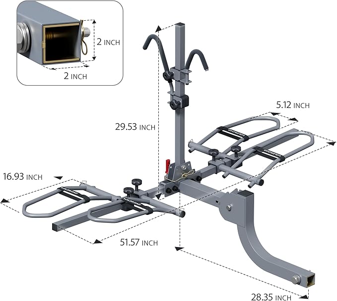 WILDROAD E-Bike Hitch Rack for Car, Quick Release Handle Wobble Free Smart Tilting Bike Rack, Foldable 2-Bike Rack for Standard, Fat Tire and E-Bike, 2-Bike 180 lbs Capacity, Fits 2-inch Receiver