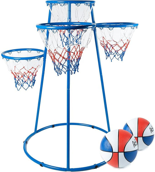 Activejoy- 4 Hoop Basketball Set - Toddler Basketball Hoop Indoor - Outdoor Play Preschool - +3 Years Old Toy. Includes 2 Balls and air Pump