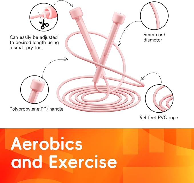 5 Pack Adjustable Jump Rope for Fitness and Exercise,Lightweight PVC Skipping Rope for Men,Women and Kids-Tangle-Free for Keeping Fit, Training, Workout