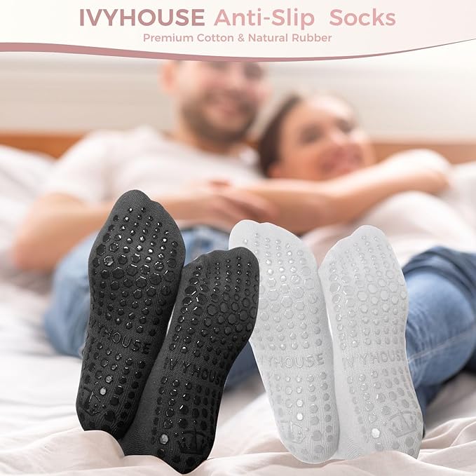 Ivyhouse Pilates Yoga Socks with Grips for Women - Crew Length Ballet Barre Socks - Sticky Workout Hospital Socks