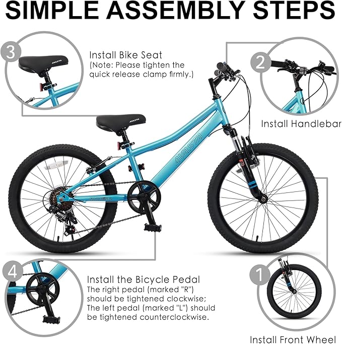 AVASTA Govet 20'' Kids Mountain Bike for 6-12 Years Old Boys Girls with Suspension Fork, 6 Speeds Drivetrain, Multiple Colors