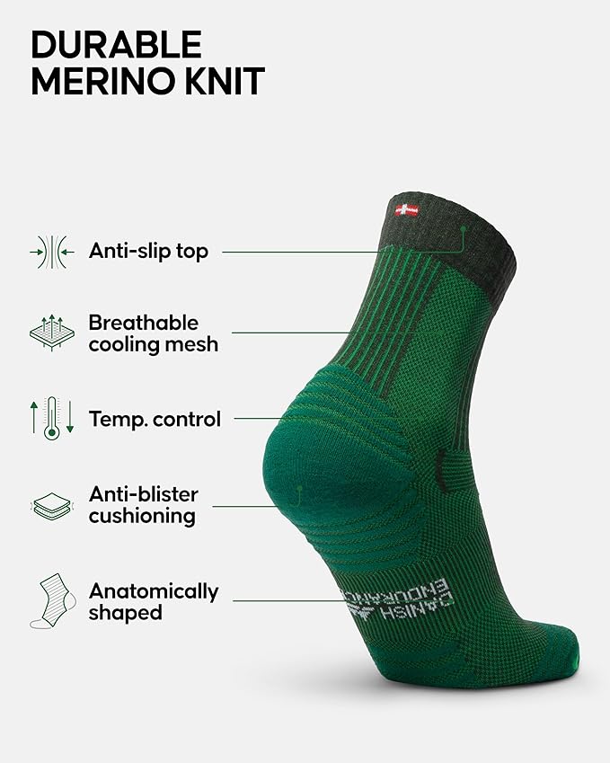 DANISH ENDURANCE Light Hiking Socks, Merino Wool Socks, Anti Blister, Sweat Wicking, Breathable, Men & Women, 3 or 5-Pack