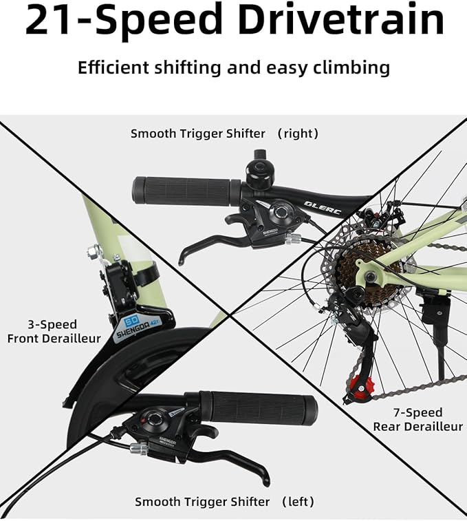 Glerc 20 24 Inch Kids Bike, Kids Mountain Bike for Boys and Girls Ages 6-14, 21-Speed Skyline Bicycle with Front Suspension and Disc Brakes, Multiple Colors