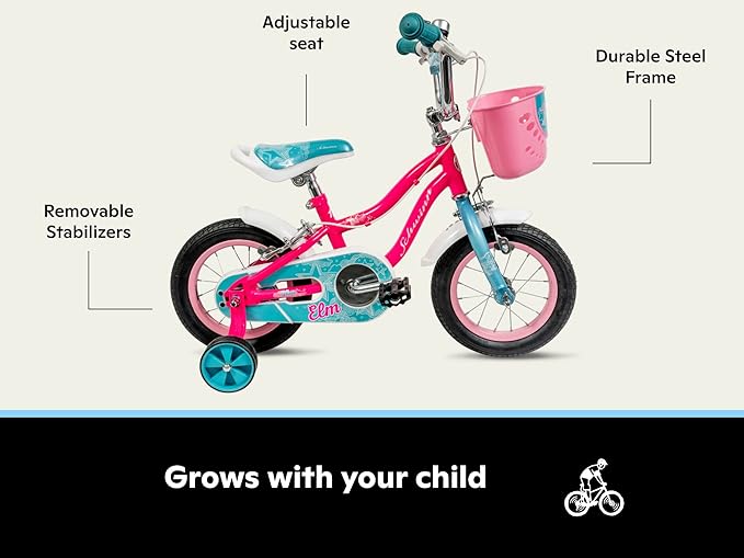 Schwinn Elm and Koen Bike or Balance Bike, 12-20 Inch Bike for Kids Ages 2-13, Black, Blue, Red, Teal, Pink or Purple, SmartStart Ergonomic Design, Adjustable Seat Grows with Child, Training Bicycle