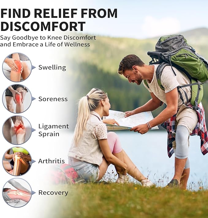 CAMBIVO Elite Motion Series Knee Brace for Women and Men (2 Pack), Ultra-Thin Lightweight Knee Compression Sleeve with Reflective Design for Pain Relief, Running, Workouts, Daily Use (Gray, Large)