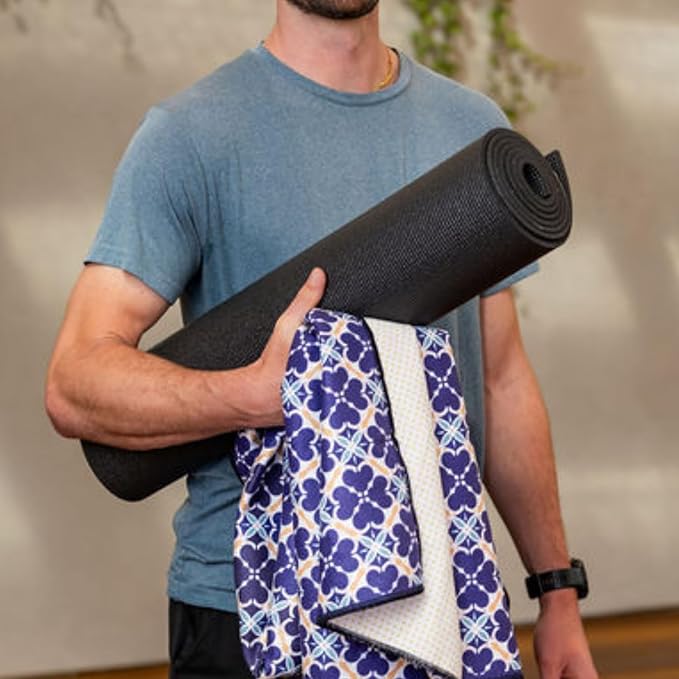 Yoga Drip Yoga Towel - Non Slip Hot Yoga Mat Towel With Corner Pockets, No-Skid Grip, and Built-in Alignment Lines | Soft, Moisture Wicking, and Sweat Absorbent | No Bunching, Stays in Place 72" x 25"
