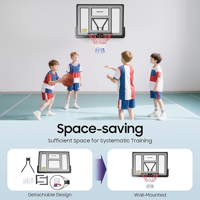 44'' Basketball Backboard and Rim Combo, Wall Mounted Hoops with PET Shatter Proof Backboard and Durable Rim, All-Weather Net for Indoor and Outdoor Use
