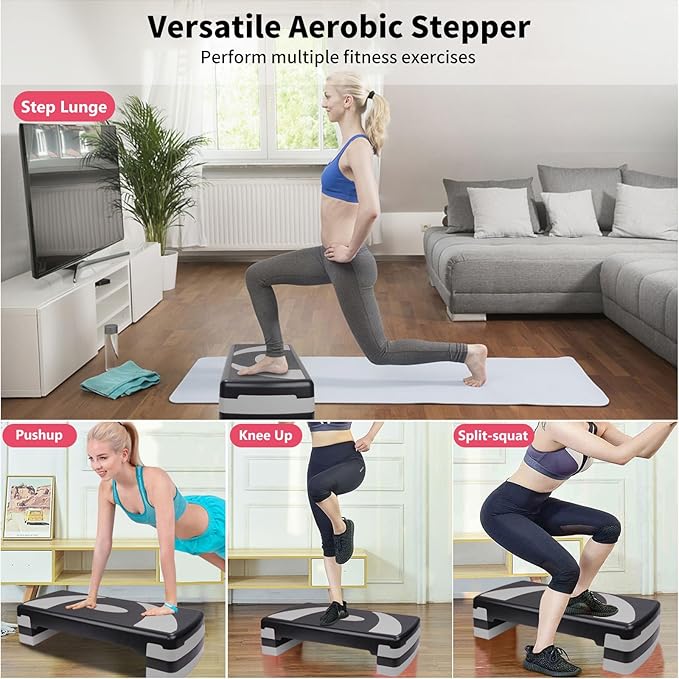 Exercise Workout Aerobic Step Platform Trainer, 31" Aerobic Stepper with 4"-6"-8" Adjustable Height Risers