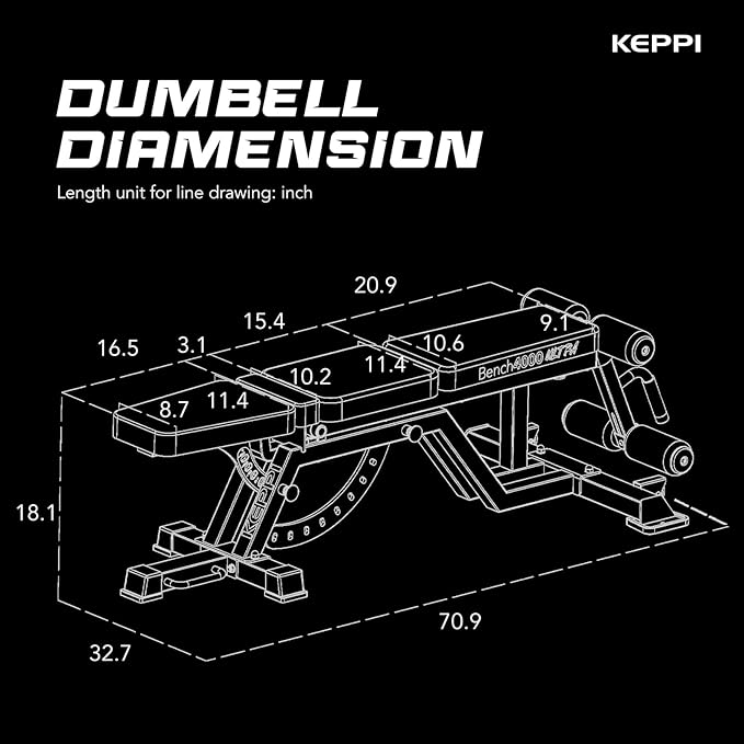KeppiFitness Weight Bench, Workout Bench for Home Gym with 1600LBS Capacity, Gym Bench for Bench Press Strength Training, Adjustable Incline Flat Decline Sit Up Bench Exercise at Home - Bench4000 Ultra