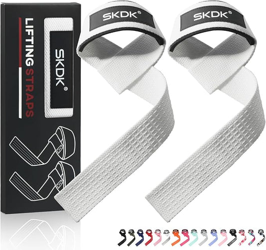 SKDK Cotton Hard Pull Wrist Lifting Straps Grips Band-Deadlift Straps with Neoprene Cushioned Wrist Padded and Anti-Skid Silicone - for Weightlifting, Bodybuilding, Xfit, Strength Training