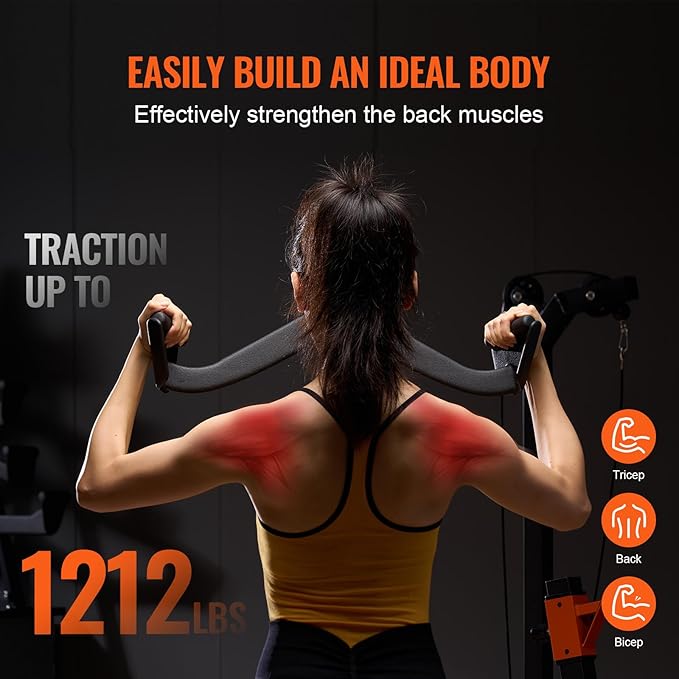 VEVOR LAT Pulldown Attachments, Cable Machine Rowing T-bar V-bar Tricep Pull Down Bar, Back Strength Training Rubber Coated Handle Grip, Bicep Curl Tricep LAT Pulldown Bar for Home Gym Fitness
