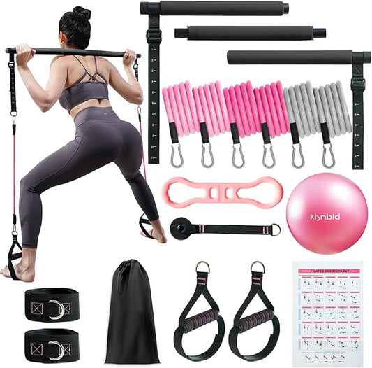 Pilates Bar Kit with Resistance Bands, Multifunctional Pilates Bar with 3 Set Exercise Resistance Bands, Portable Pilates Equipment for Women Home Gym Yoga Workouts