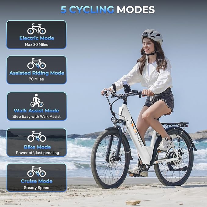 V80 Electric Bike, 1000W Motor 28MPH Ebike, 48V 13Ah Removeable Battery, 26'' City Cruiser Adult Electric Bicycles up to 70 Miles