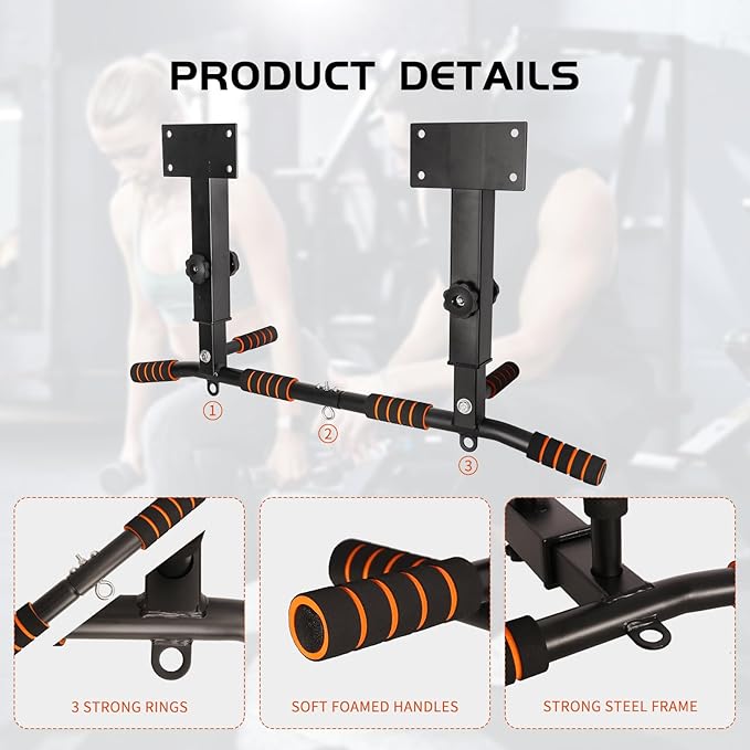 Pull Up Bar Wall Mounted: Wall Adjustable Joist Mount Pull Up Bar & Chin Up Bar for Home Gym Workout Strength Training Equipment